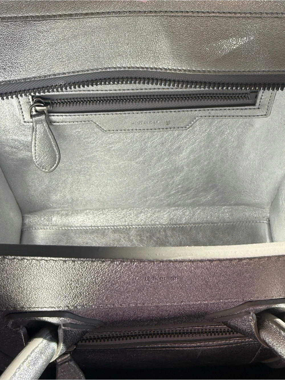 Celine metallic silver leather LUGGAGE Micro tote EUC! 🌟 😍